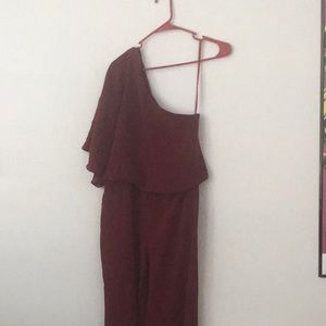 Express One Shoulder Burgundy Jumpsuit